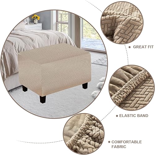 Miniatura 5 de Funda otomana de sofá resistente al desgaste, funda otomana rectangular elástica, funda para taburete de pies, fundas de taburete extraíbles para