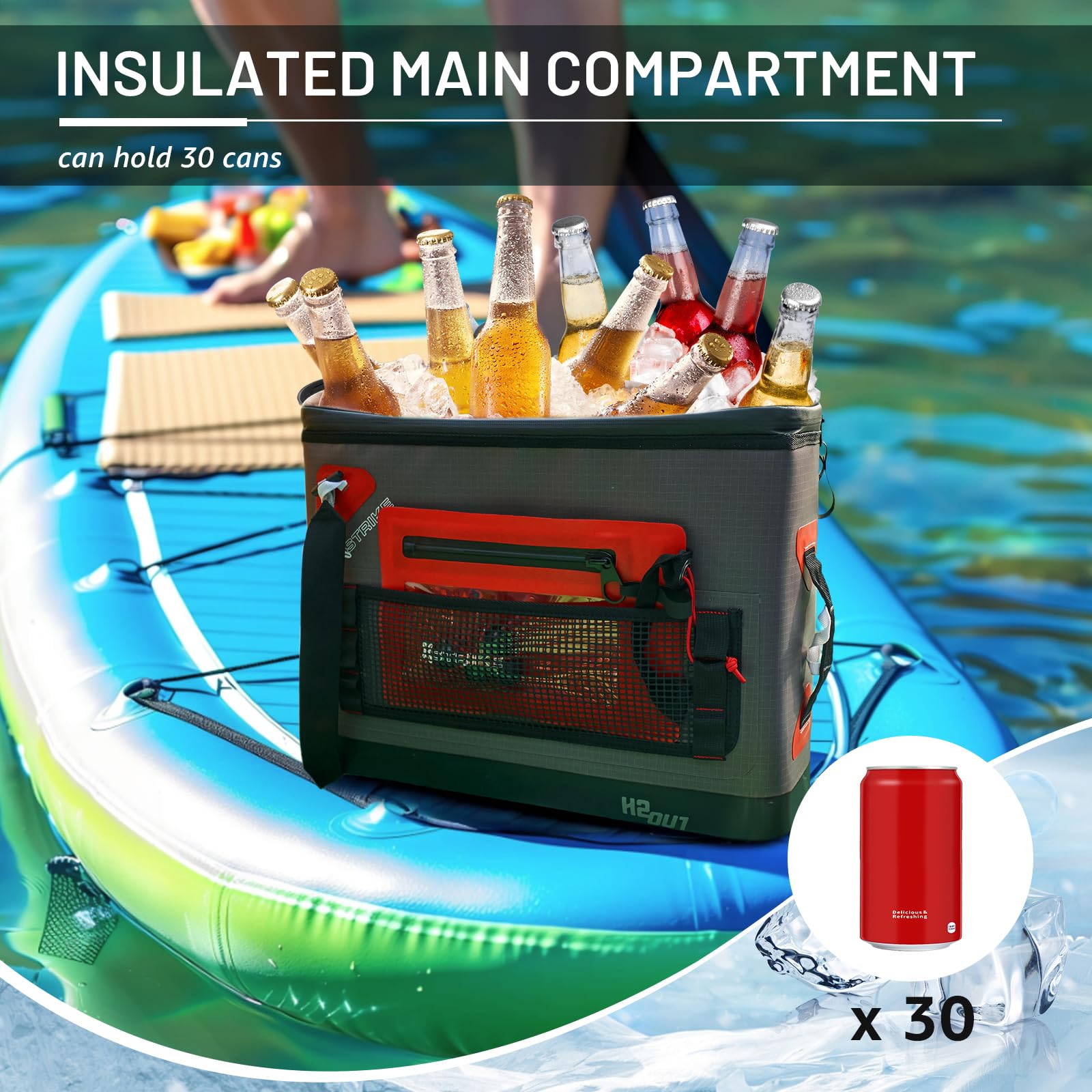 X-Strike 30-Can Waterproof Kayak Cooler Bag Behind Seat, 500D TPU Fabric Seamless Craft, for Kayaking, Paddle Board, Travel, Camping, Beach, Fishing, Picnic