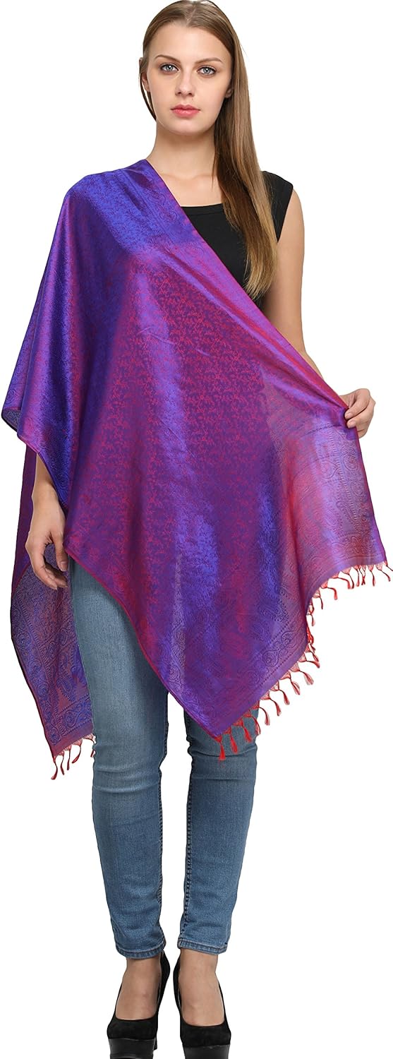 Exotic India Banarasi Handloom Scarf with All-Over Tanchoi Weave - Pure Silk - Image 2