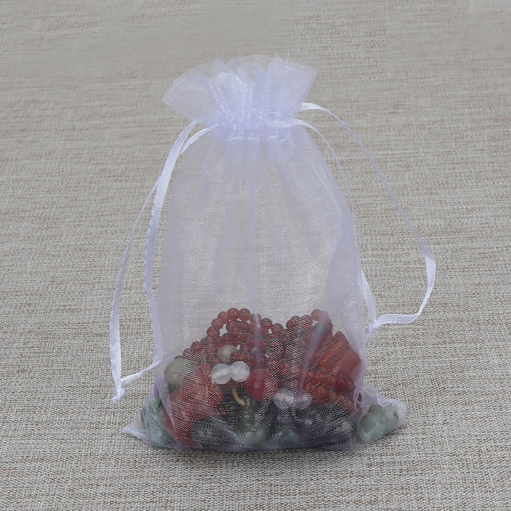 HRX Package 100pcs White Organza Bags, 4 x 6 inches Christmas Wedding Favors Gift Drawstring Bags Jewelry Pouches Candy Mesh Pouches