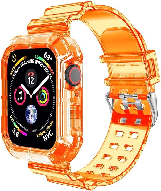 Amazon.com: Clear Watch Band for Apple Watch 42mm 44mm,Transparent Clear  Soft Silicone Sports iWatch Band Strap for Apple Watch Series 6/5/4/SE( Orange 44mm) : Cell Phones \u0026 Accessories