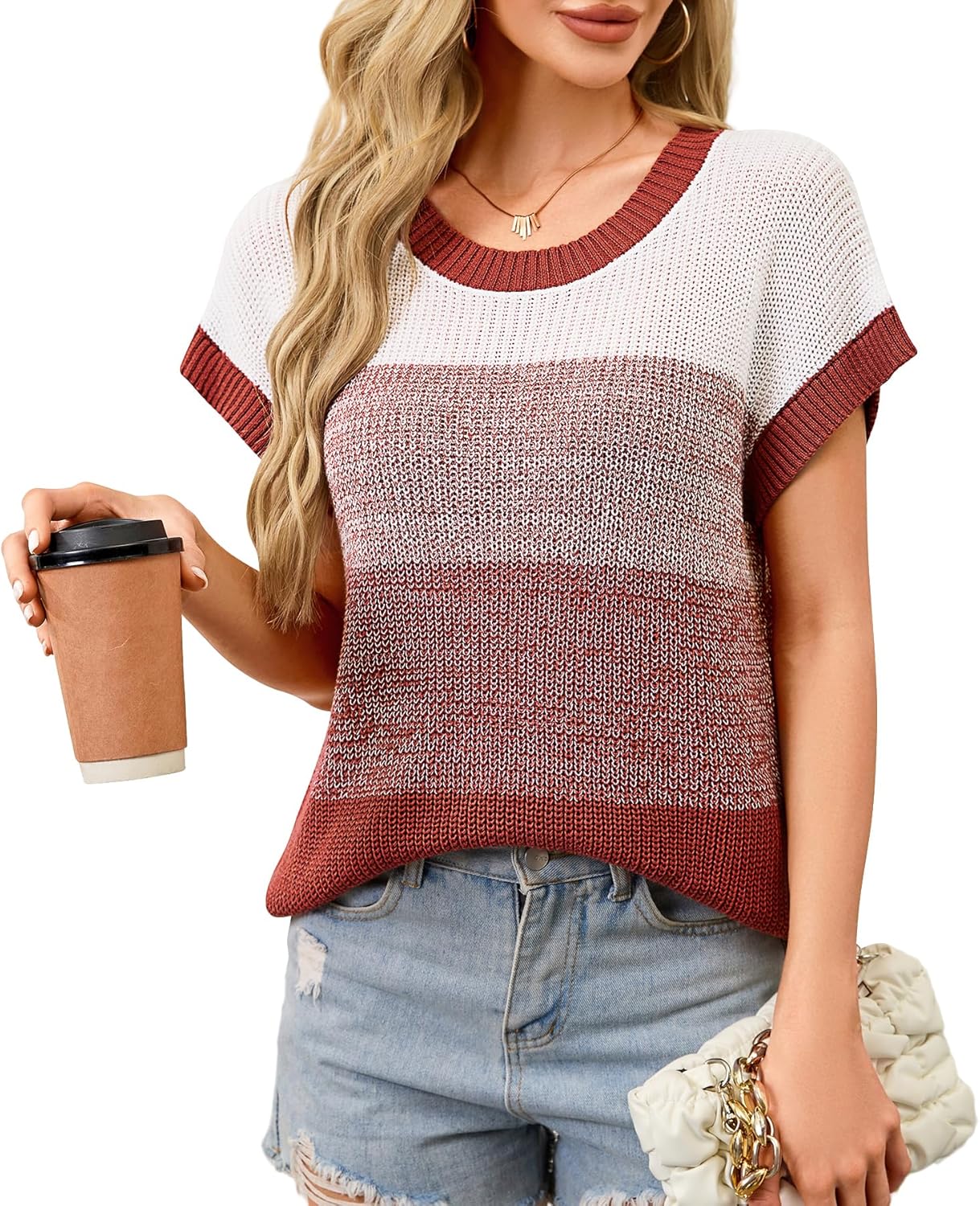Women’s Striped Color Block Sweater Vest Cap Sleeve Crewneck Casual Lightweight Summer Knit Pullover Tank Top Women’s Striped Color Block Sweater Vest Cap Sleeve Crewneck Casual Lightweight Summer Knit Pullover Tank Top