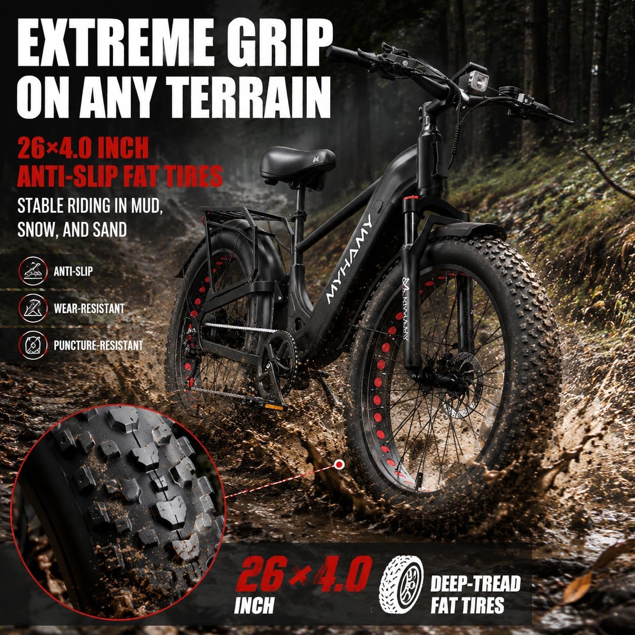 MEELOD Electric Bike for Adults, 2000W Peak Motor with Smooth Linear Acceleration, 48V 18Ah Removable Battery, 26"x4.0" Fat Tires, Dual Suspension, Hydraulic Disc Brakes Off-Road E-Bike