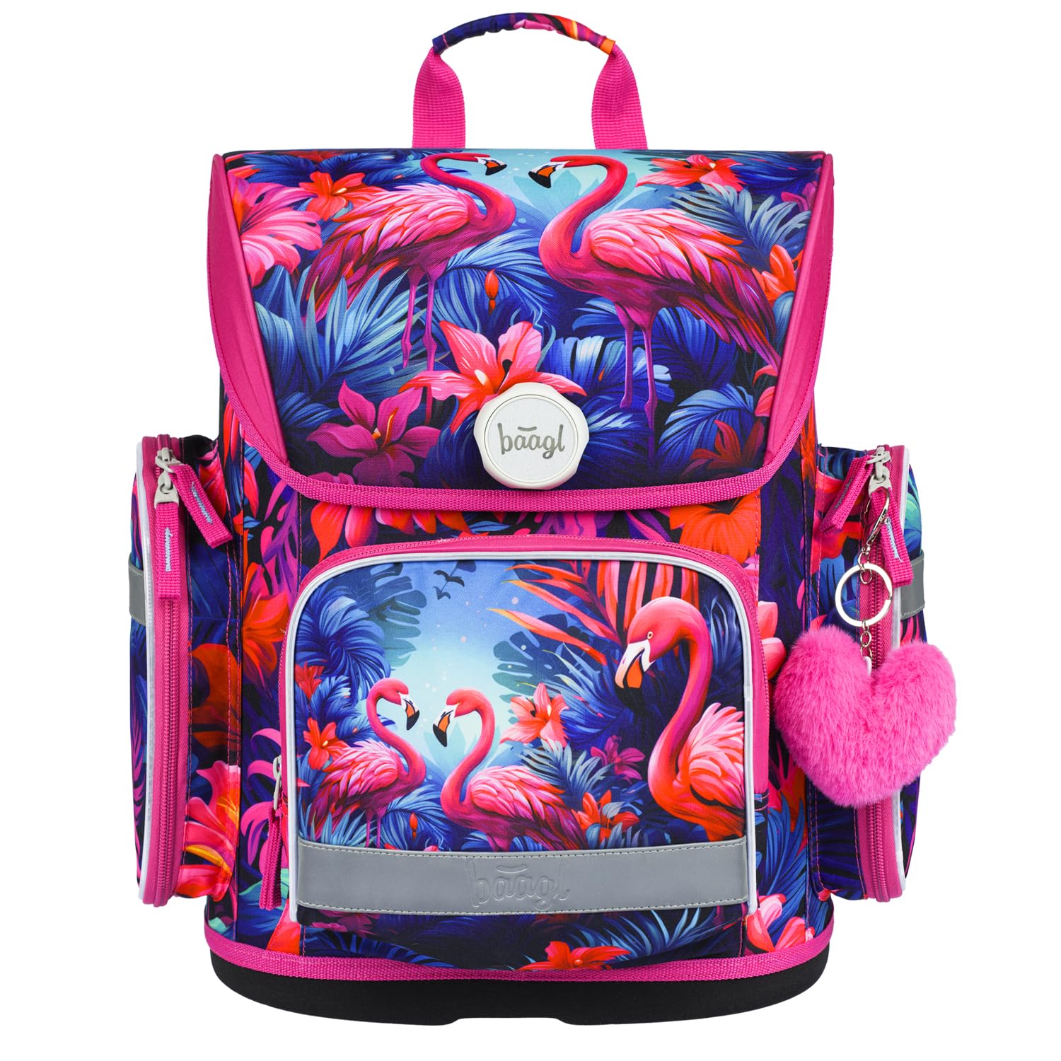 Baagl Juego de 3 mochilas escolares Ergo para 1ª clase, mochila ergonómica para escuela primaria con correa para el pecho, Flamingos, Juego de mochila escolar