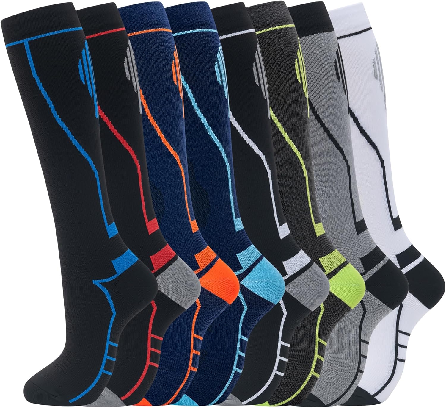 hello momoya Compression Socks for Women Men Circulation Knee High 8 Pairs for Nurses, Running, Travel, Athletic