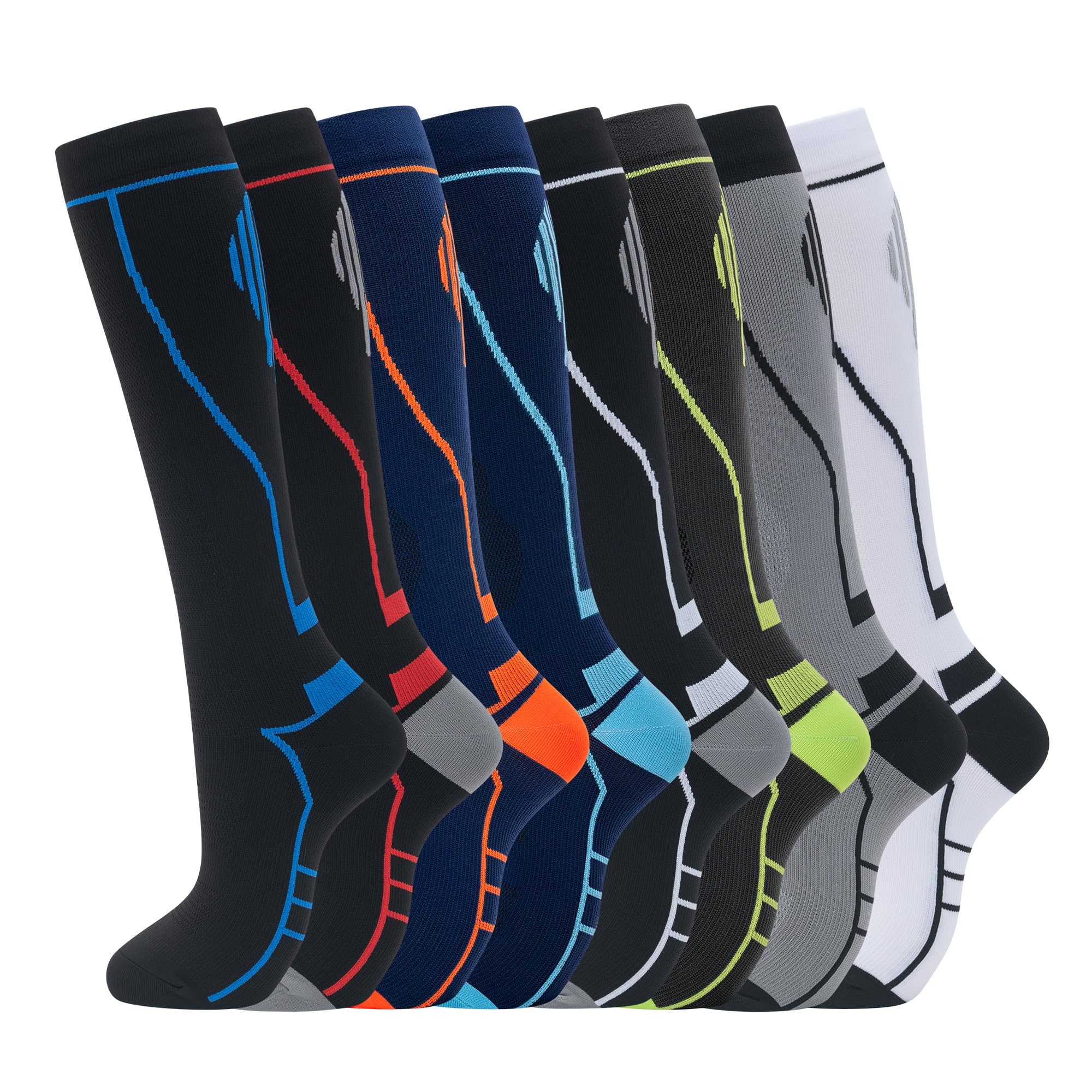 Compression Socks for Women Men Circulation Knee High 8 Pairs for Nurses, Running, Travel, Athletic-image-46
