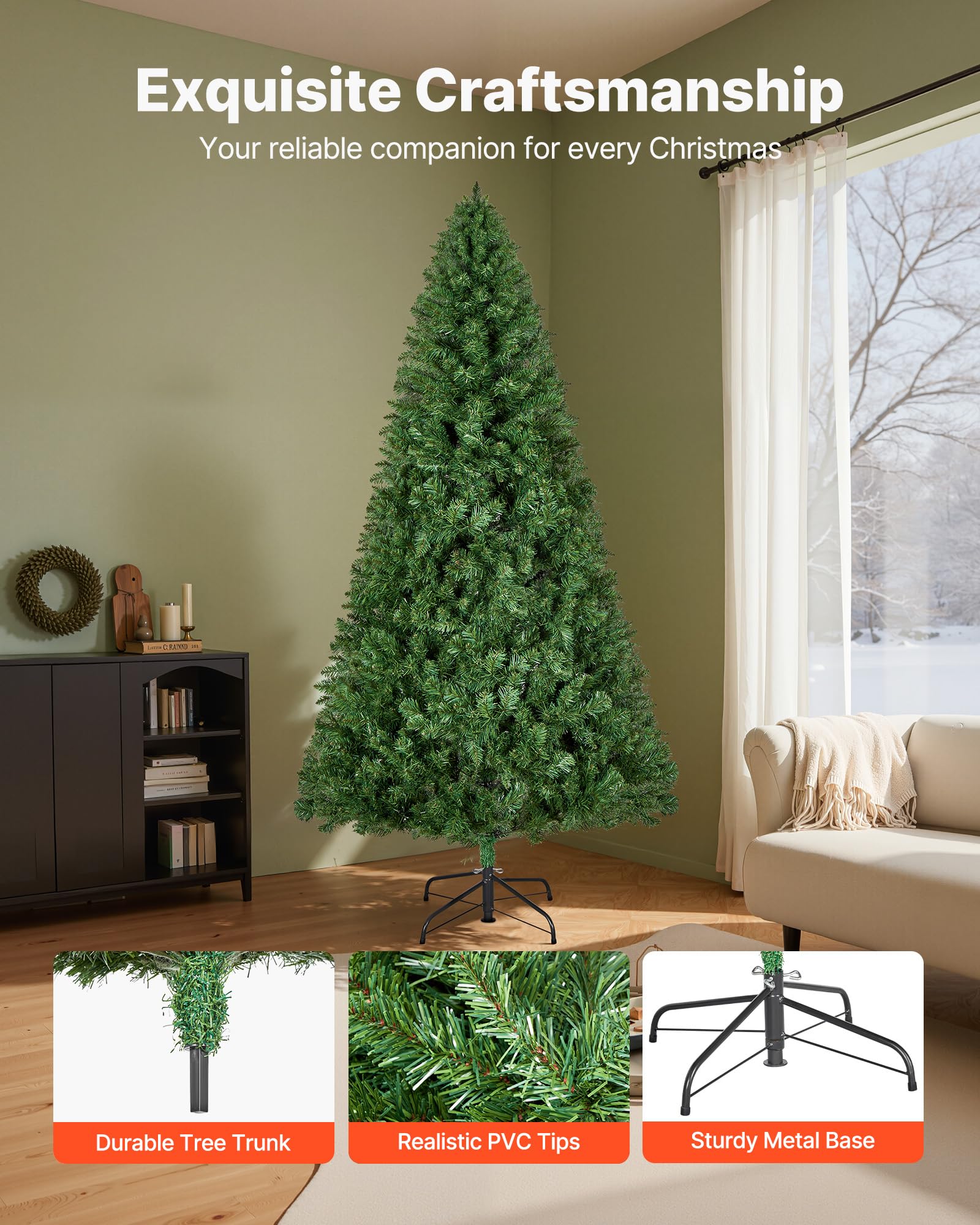 VEVOR Sapin de Noël Artificiel 220 cm, Arbre Artificiel de Noël Décoration Intérieur avec 1346 Branches PVC, Base en Métal, Arbre Décoratif pour Salon, Chambre, Centre Commercial, Parc, Bureau, Vert