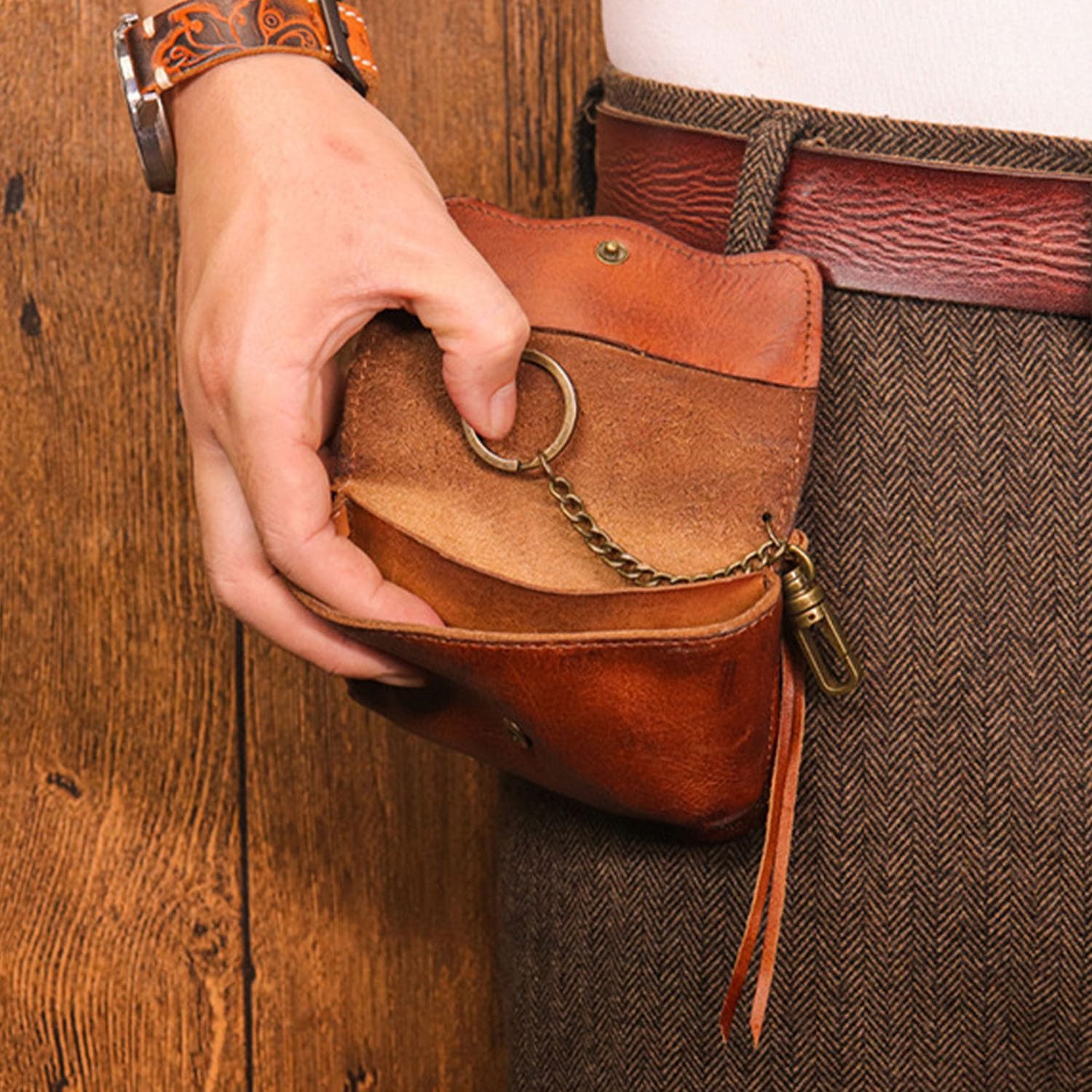 Leather Change Purse, Key Coin Purse in Cowhide Leather Genuine Leather Wallet Coin Purse for Men and Women (Brown) - Image 4