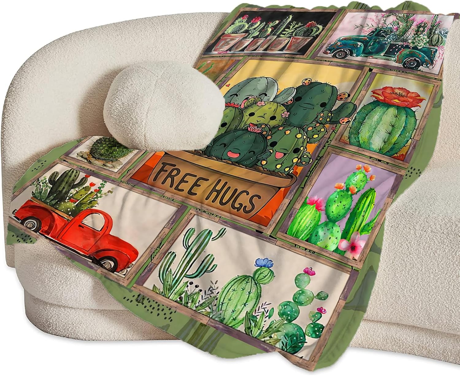reoqeosy Cactus Blanket Botanical Plant Throw Blankets Cozy Plush Flannel Cactus Lovers Blanket Gifts for Girls Boys Women Men 50"x40" - Image 3