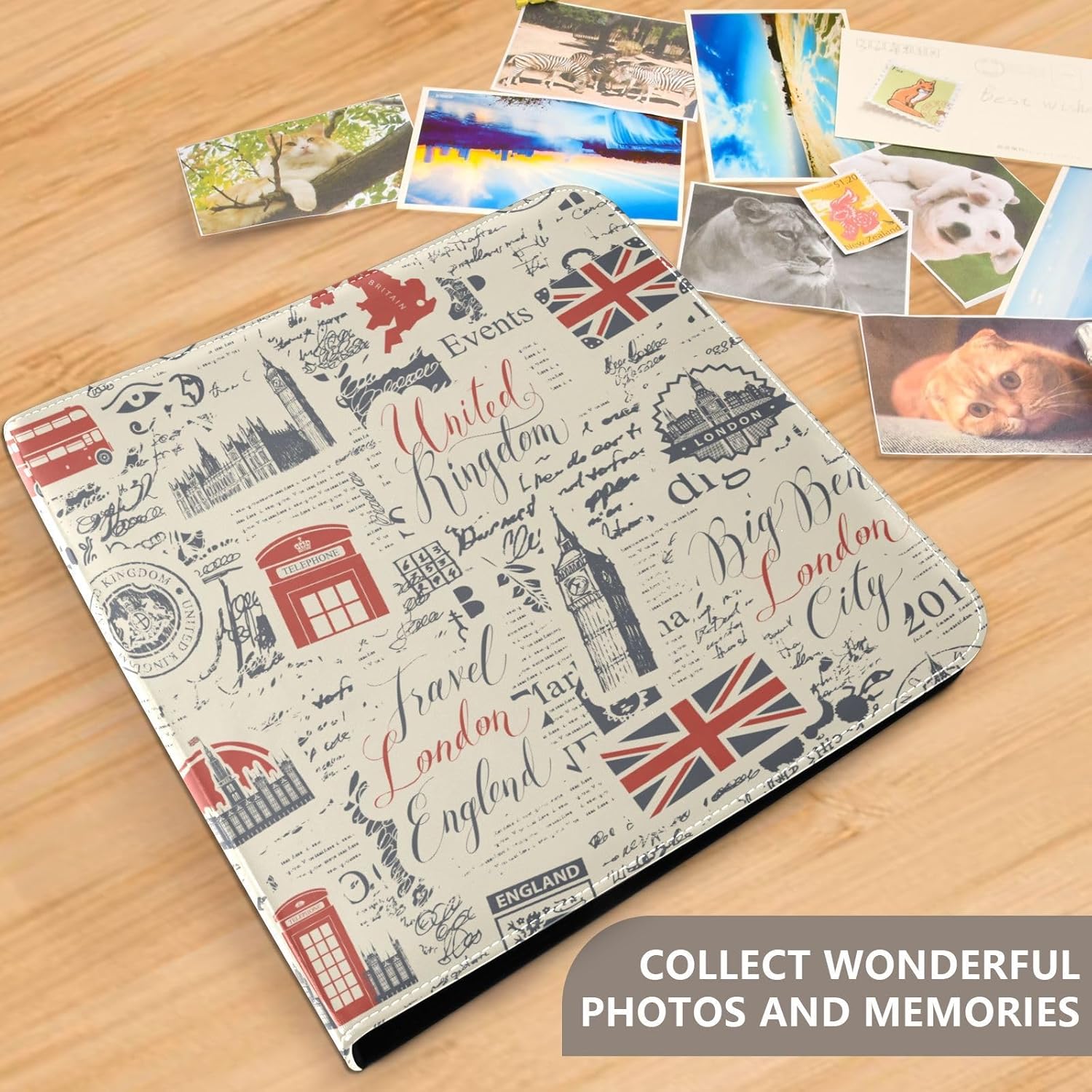 susiyo Photo Albums Self Adhesive DIY Scrapbook Album Hardcover PU Leather Photo Book 40 Pages Scrap Book Album Memory Book for Family Wedding Travel School (London Theme)