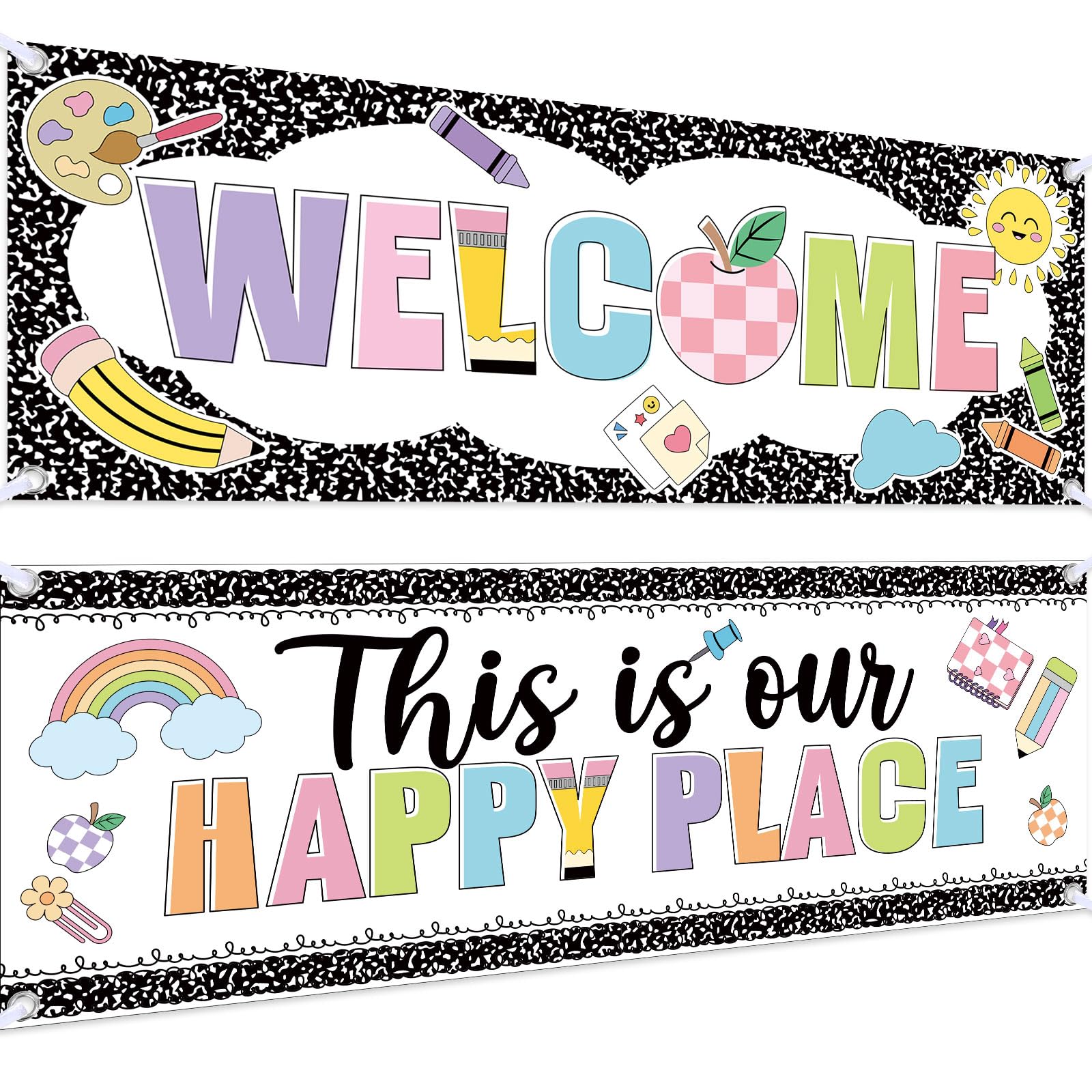 Bannière de bienvenue à l'école Harloon pour décorer une salle de classe colorée