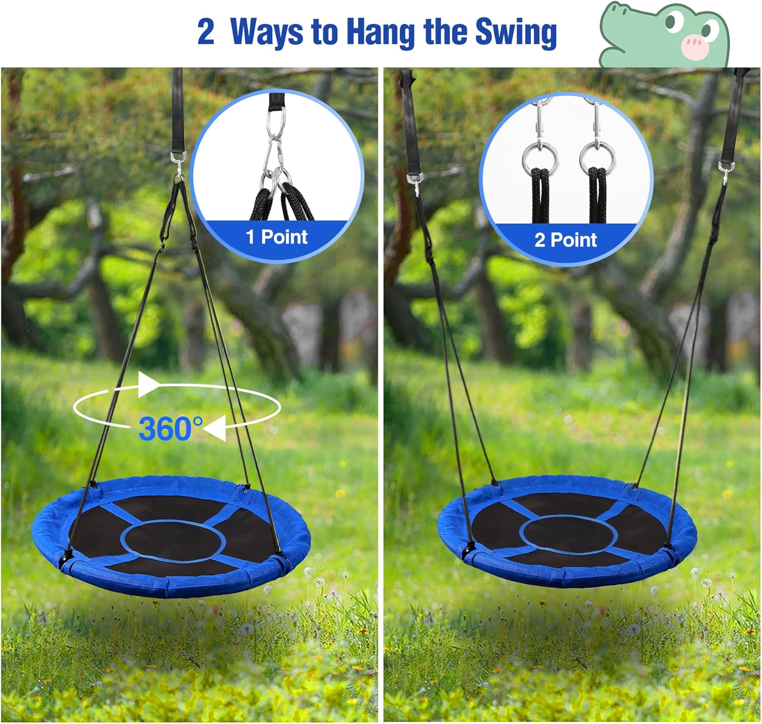 Flying Saucer Tree Swing, 40'' Waterproof Round Swing for Kids, 500lb Capacity, Outdoor Yard Swings Adults Playground Backyard Patio, Blue