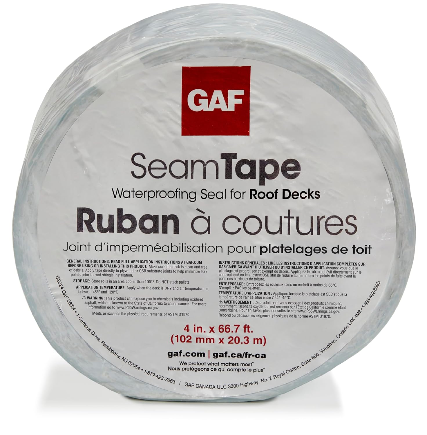 gaf roof deck seam tape (4" x 67') – seals joints, seams & fasteners for extra water protection – fortified roof™ standards & astm 1970 – for use on plywood, osb - made in the usa