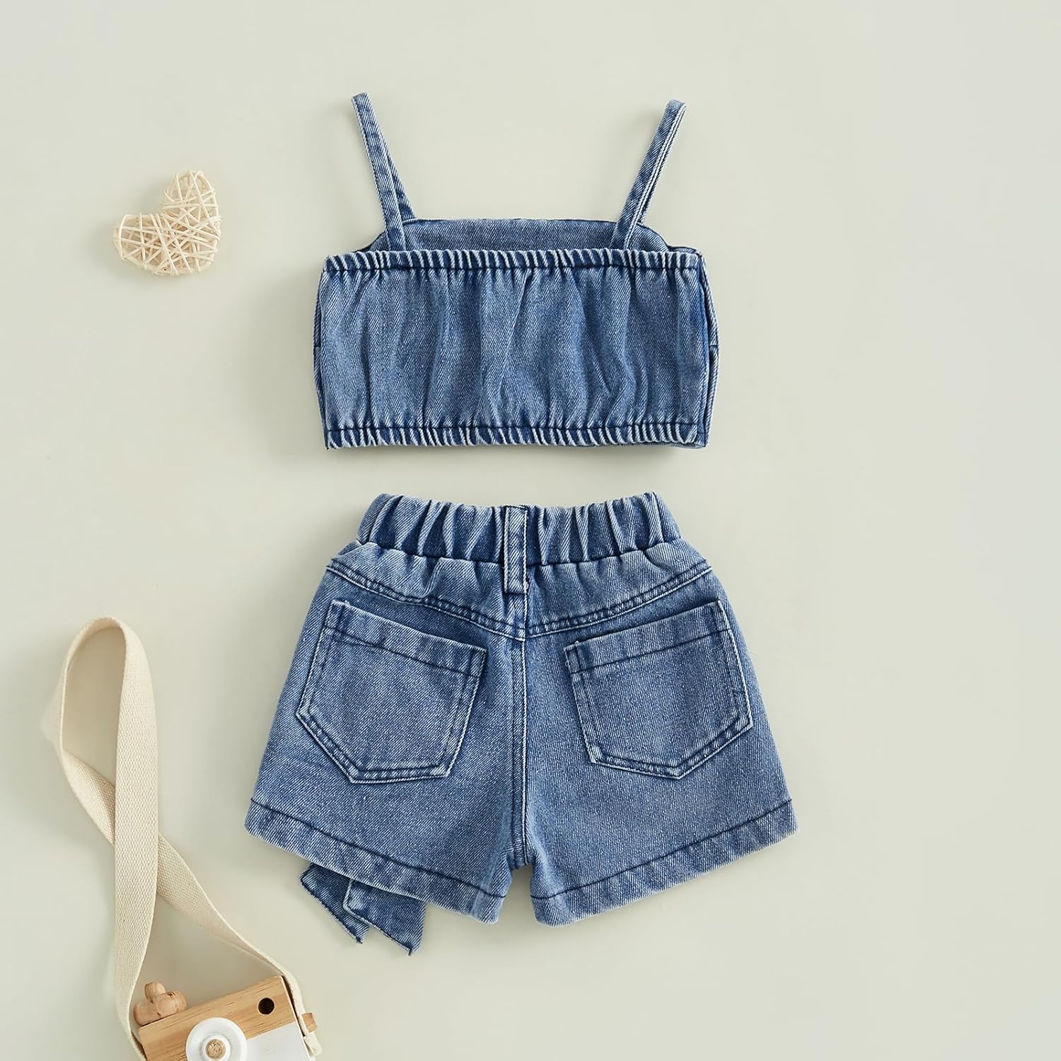 Toddler Kids Baby Girls Summer Clothes Sleeveless Spaghetti Strap Bowknot Crop Tank Tops Denim Shorts Outfits Set Blue 3-4T image 2 of 7 B0DNZ3TVWG