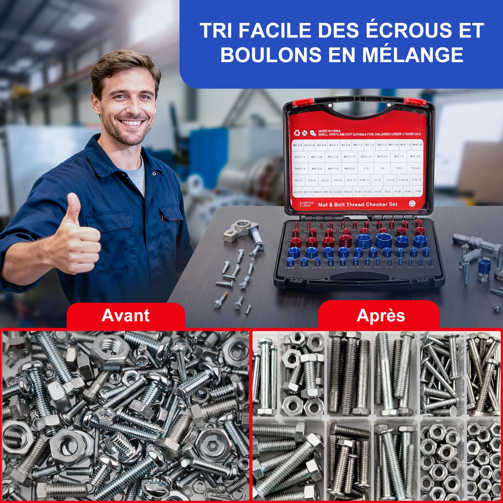 Jeu de 50 jauges de filetage - Testeur de filetage pour vis et écrous - Jauge de filetage en alliage d'aluminium avec métriques et impériaux - Convient pour la détection et la mesure des dimensions de