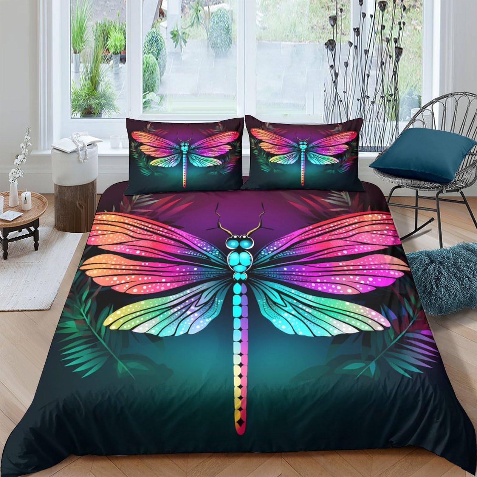 Ctjqhvkz Style-8 3D Printed Colorful Dragonfly Fitted Sheet Microfiber Soft Bedroom Decor Rainbow Insect Mattress Cover For Home Single（135X200cm）