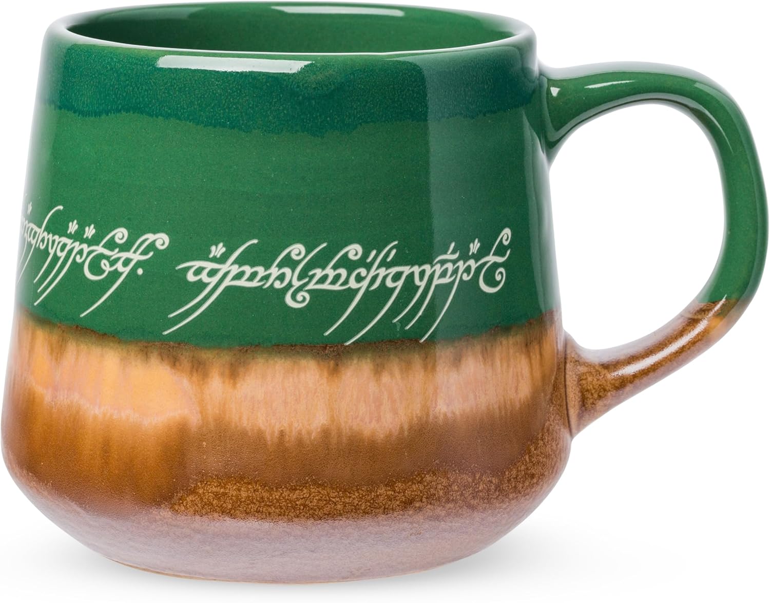 Silver Buffalo Lord of The Rings Elven Text High Gloss Reactive Glaze Tapered Pottery Mug,18 Ounces