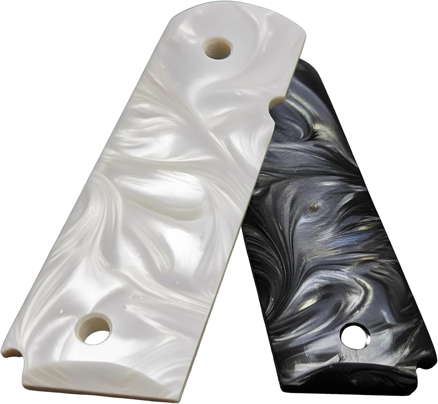 (1) Black (1) White Set of 1911 Pearl Grips Compatible Replacement for Colt Gov. & Clones Taurus, S&W, Springfield, Rock Island Mother of Pearl Full Size Premium Grips Bonus 4 Gold Screws