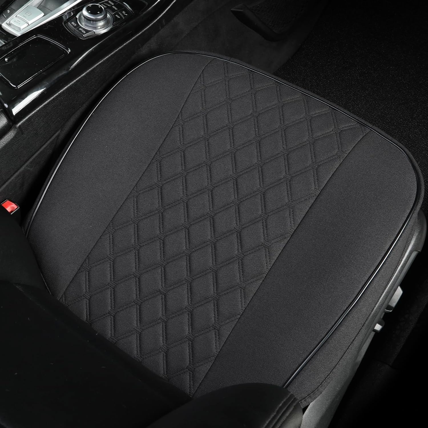 West Llama Linen Front Car Seat Cover Protector Anti-Slip Bottom Seat Cover Fits 95% of Vehicles,Wrapping Around The Bottom,Diamond Pattern(Black-1Pcs)