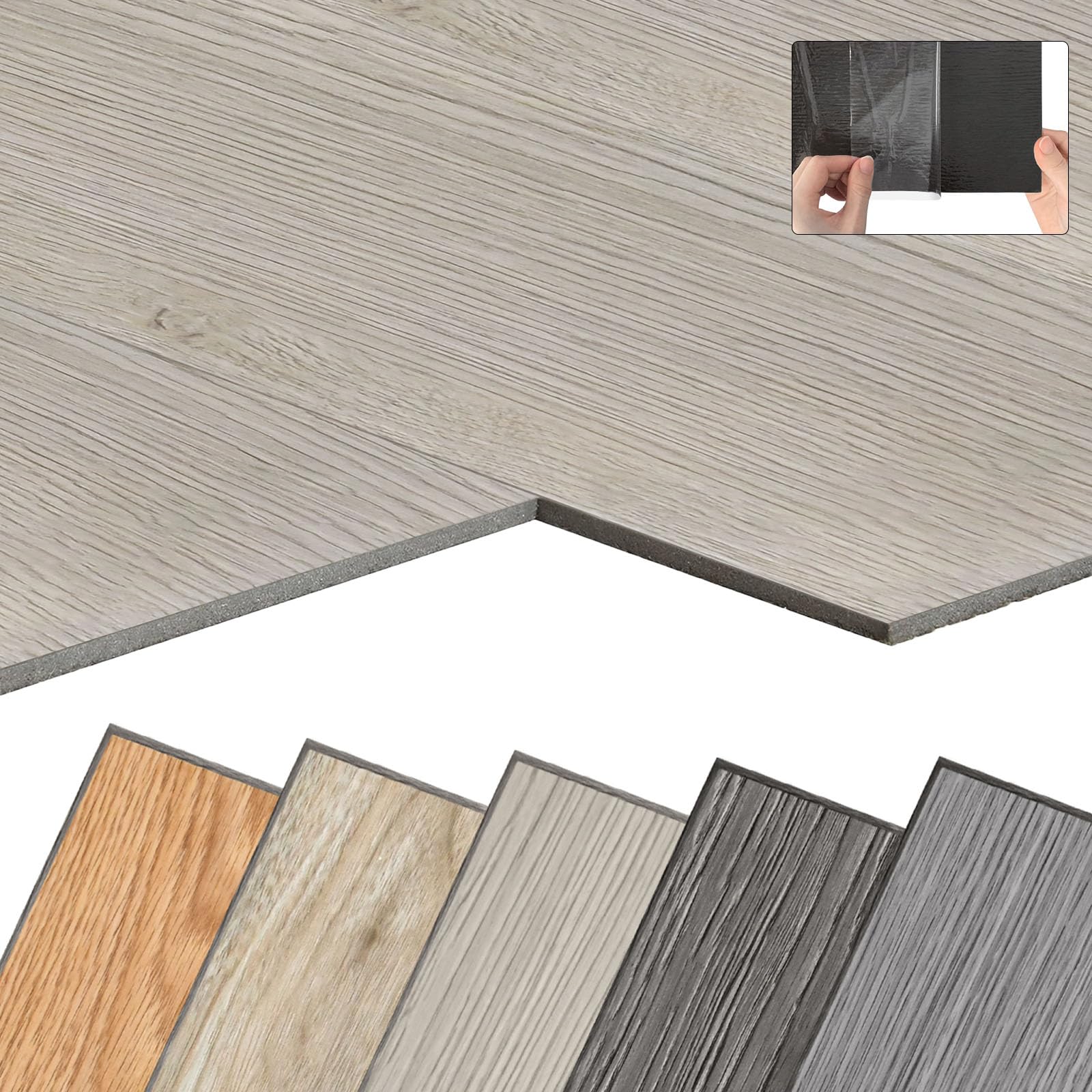 Suelo de PVC autoadhesivo con aspecto de madera, 54 unidades, 7,53 m², baldosas de vinilo, autoadhesivas, suelo de PVC, antideslizantes, impermeables, ignífugas, roble clásico, blanco