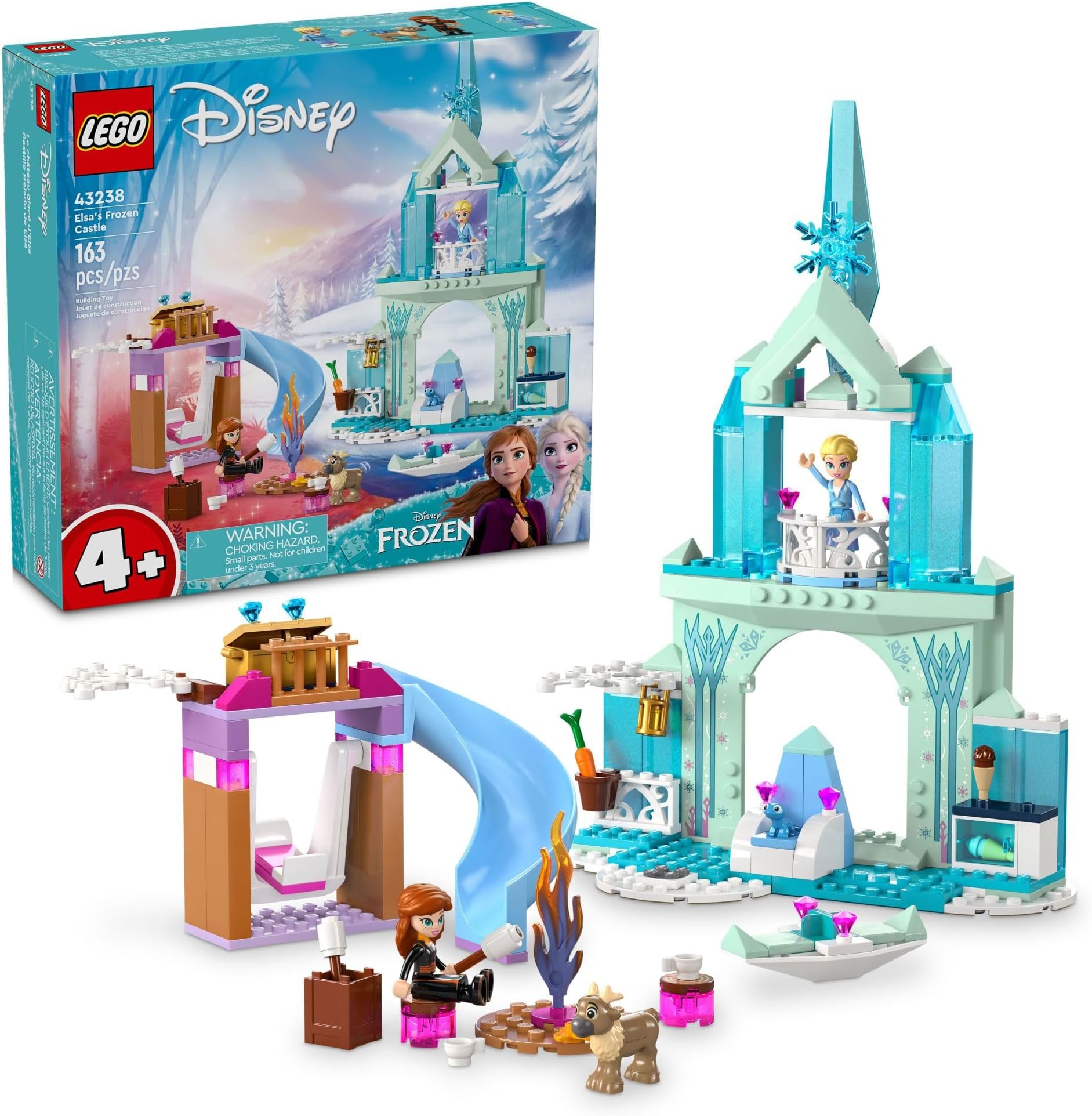 Disney Frozen Elsa’s Frozen Princess Castle Toy Set for Kids, includes Elsa and Anna Mini-Doll Figures and 2 Animal Figures, Frozen Toy Makes a Great Birthday Gift for Kids Ages 4 Plus, 43238