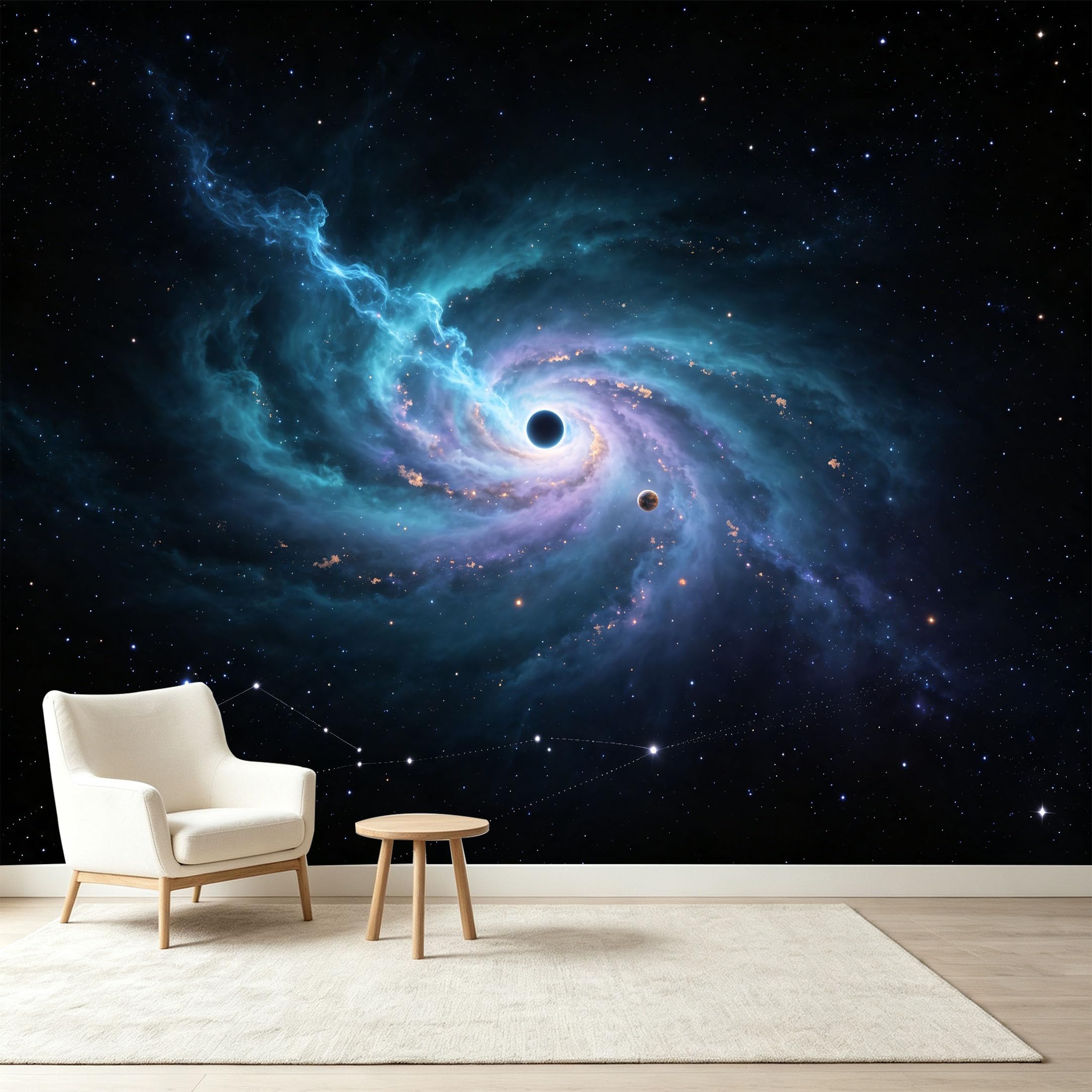 Custom Size Wall Murals Abstract Cosmic Nebula Galaxy Deep Space Starry Sky Planet Self-Adhesive Wall Fabric Removable Wallpaper Wall Decor for Living Room Bedroom Bathroom