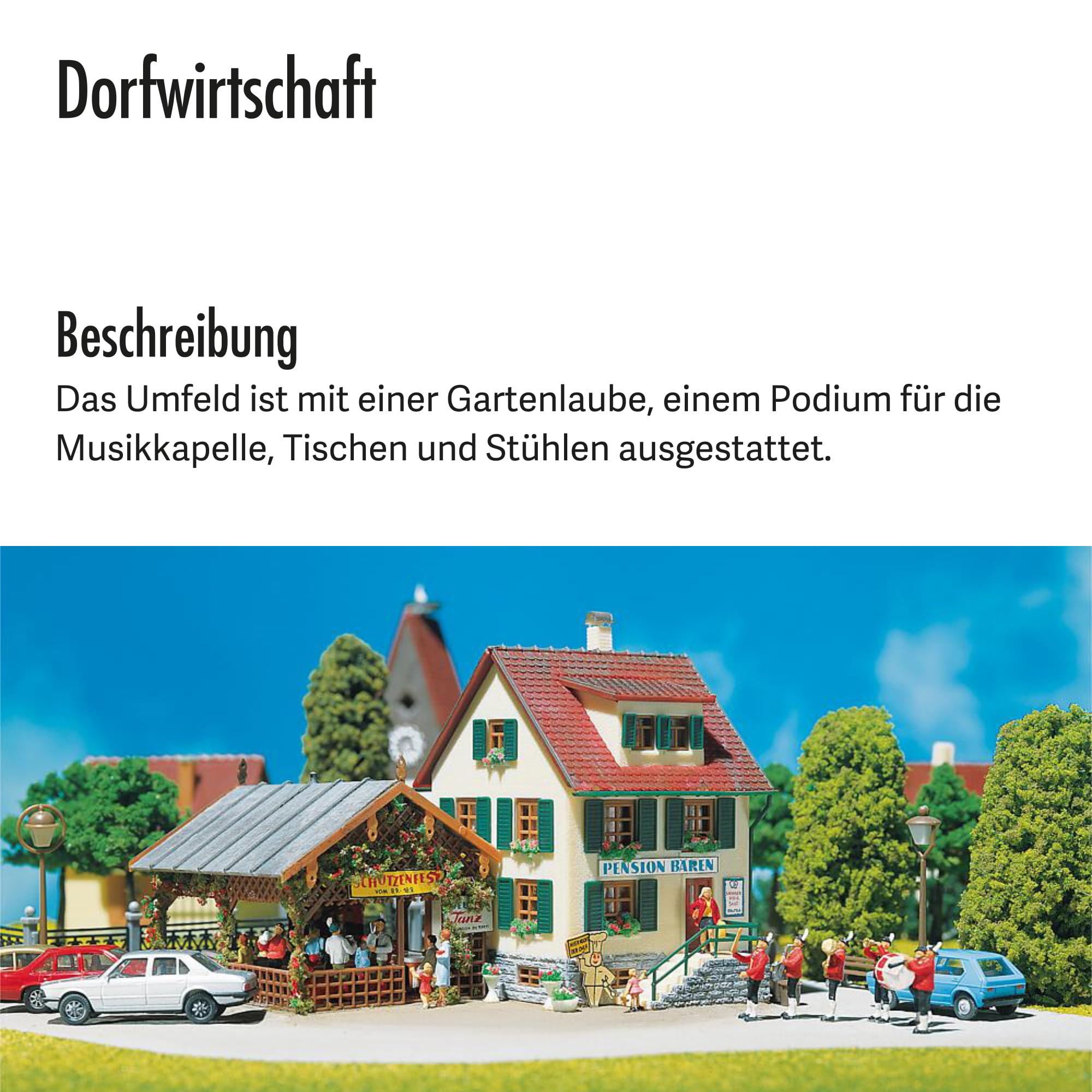 FALLER Dorfwirtschaft Modellbausatz mit 120 Einzelteilen 145 x145 x 96mm I Modelleisenbahn Zubehör H0 I Modelleisenbahn H0 Dorfwirtschaft Fachwerkhaus, Weiss/Opulenter Garten