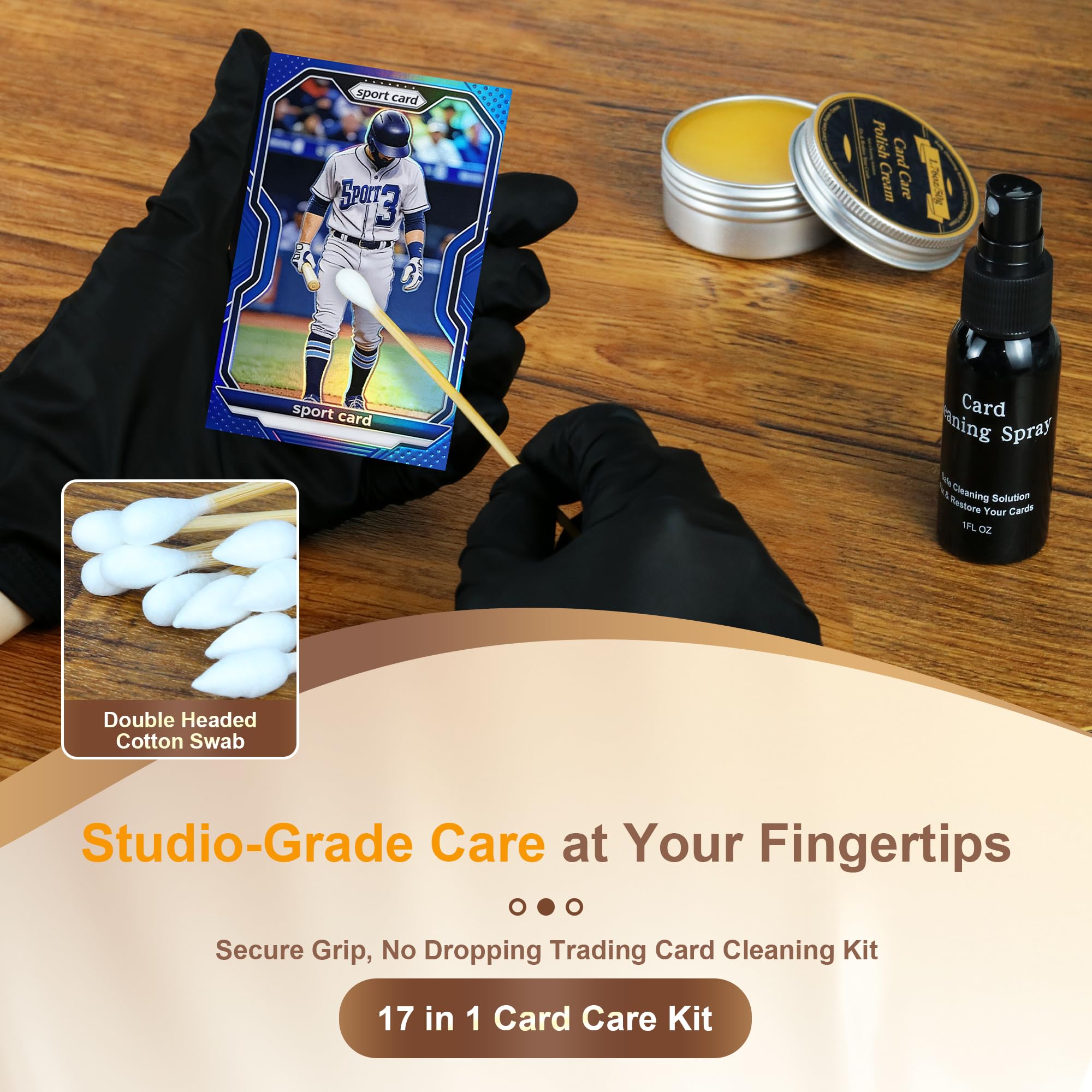 Kit per la Pulizia delle Carte 17 in 1, per la Pulizia delle Carte con Custodia in plastica, con Crema lucidante e Spray per la Pulizia, Adatto per la Cura delle Carte classificate PSA e i Bordi