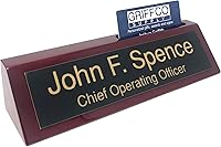 Vista 9 de Placa de nombre de escritorio personalizada con acabado de piano rojo de palisandro con tarjetero, 16 opciones de color, placa de nombre Oro