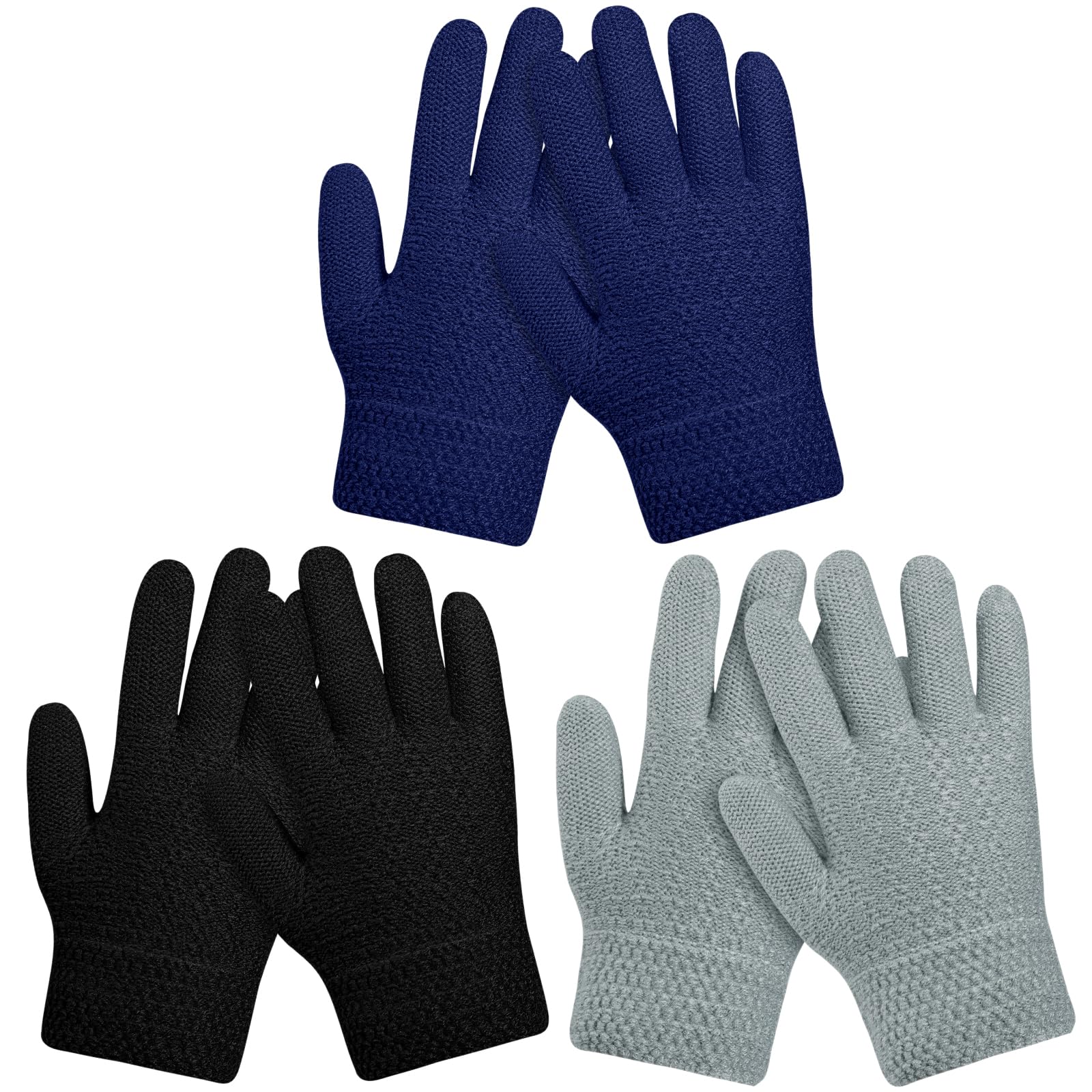 ONESING Kids Knit Gloves - Stretchy Gloves for Boys Girls Winter, Solid Finger Gloves for Children