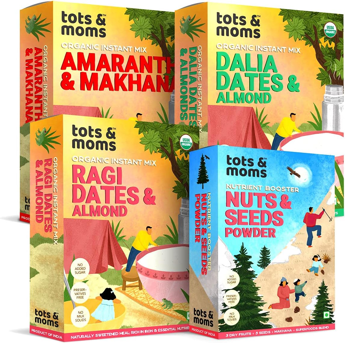 TOTS AND MOMS & Travel Foods Combo 2 | Natural & Wholesome Instant Mixes Nuts & Seeds Powder- Pack of 4