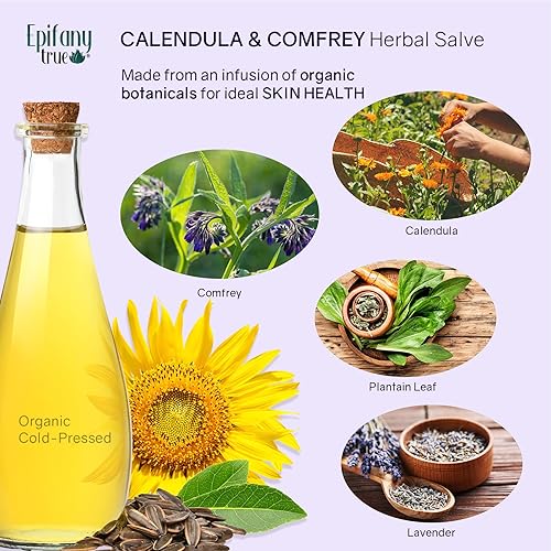 Miniatura 3 de Epifany True Caléndula y consuelda multiusos de hierbas de 2 onzas, sin fragancia, ungüento de hierbas naturales, bálsamo calmante para la piel