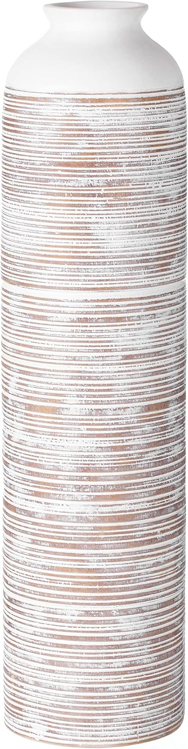 Contemporary Floor Vase - Ribbed 20-inch-Tall Trumpet Style Ceramic White Table Vase - Modern Home Decor Accent for Entryway, Dining, or Living Room – Elegant Sleek Design image 3