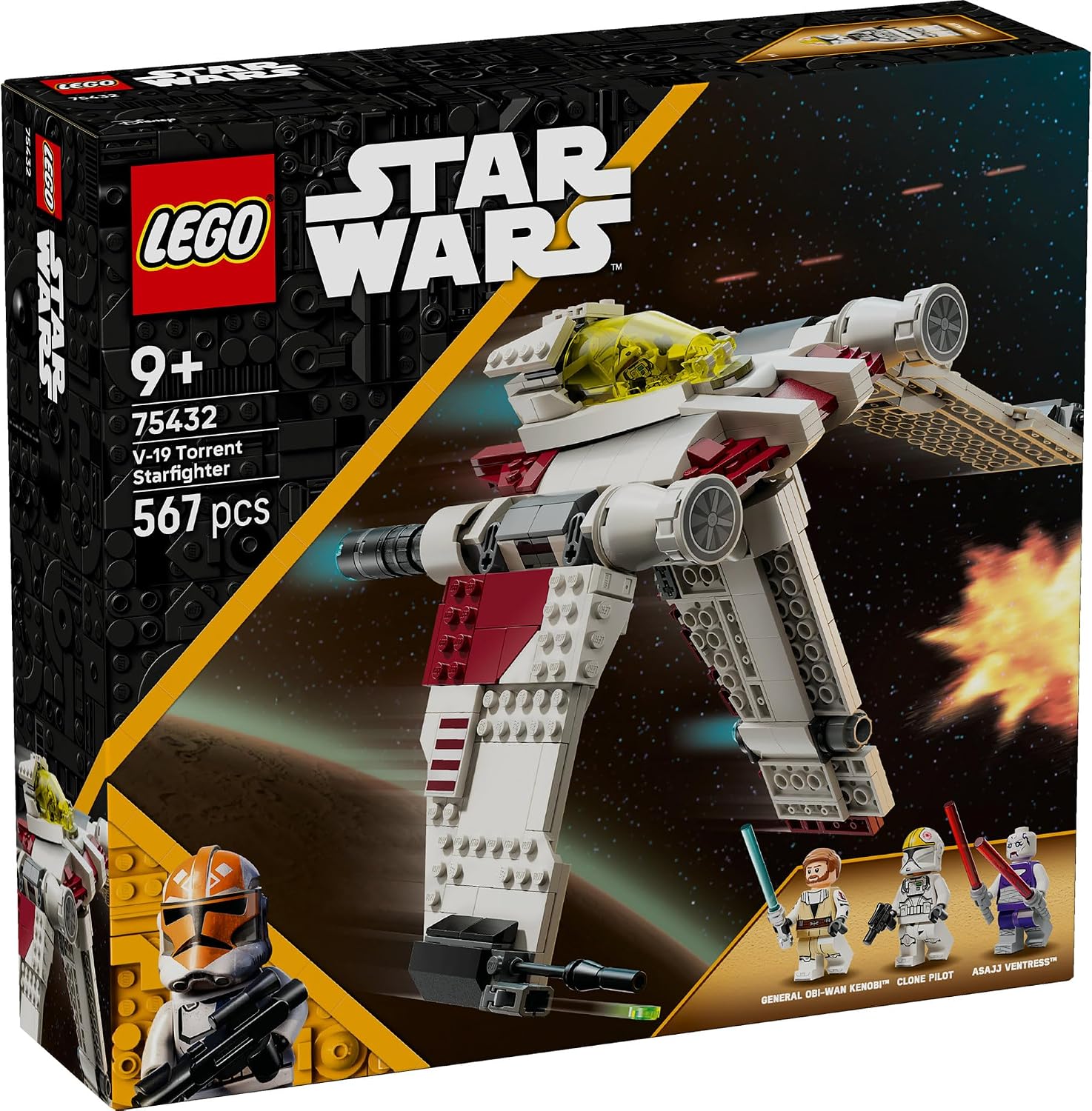 LEGO Star Wars V-19 Torrent Starfighter Toy Birthday Present Blocks Boys Girls Children 9 Years Old 10 Years Old 11 Years Old Elementary School Students Space Battle Robot 75432