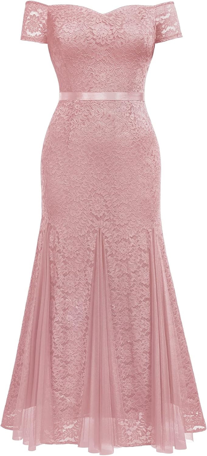 Miusol Women's Plus Size Formal Off Shoulder Vintage Floral Lace Mermaid Maxi Evening Party Dress - Image 5