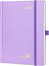 POPRUN 2026 Week to View Diary 22 x 16.5 cm - Hardcover, Vertical Weekly Planner, Jan 2026 to Dec 2026-12 Months, with 2 Ribbon Bookmarks, 100gsm Paper, Purple