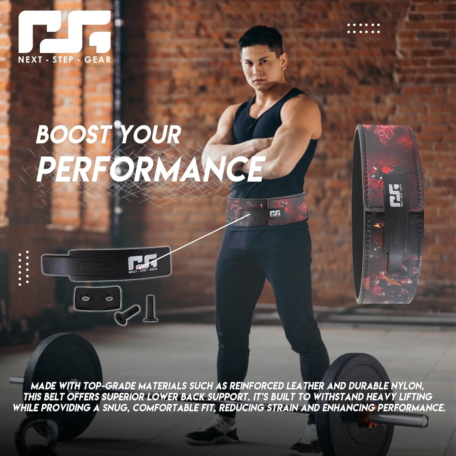 Anime-Inspired Weightlifting Belt - Durable Gym Belt for Powerlifting, Squats & Deadlifts - Adjustable Belt with Akatsuki Cloud Design for Fitness & Strength Training - Unisex