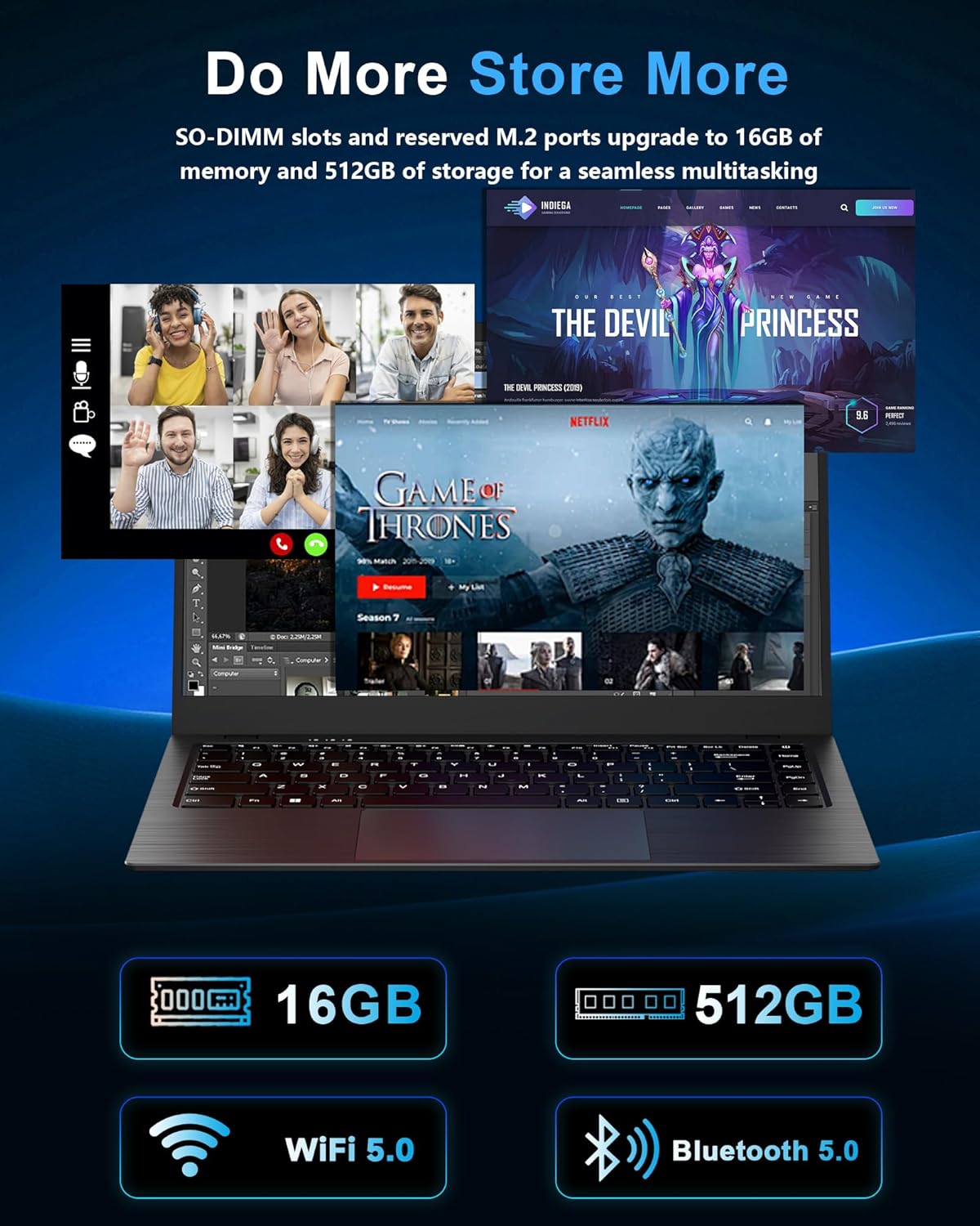 14 Inch Laptop 16GB RAM 512GB SSD, Laptop Computers with Pentium 6500Y CPU Up to 3.4GHz, FHD Screen, USB 3.2, Type-C, TF Card Slot, Portable Computer for Business and Student