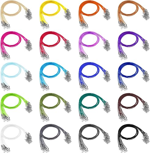 Miniatura 37 de Tudomro 100 piezas de collar de cuero encerado de 20 pulgadas a granel con cierre colorido collar pulsera cadenas cuerda cordón, poliéster, aleación