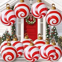 RIKAY 24 Inch Inflatable Candy Cane Christmas Outdoor Decorations Oversized PVC Giant Christmas Balls Large Xmas Decorations Hanging Ornaments for Garden Yard Lawn Front Porch Party Decor