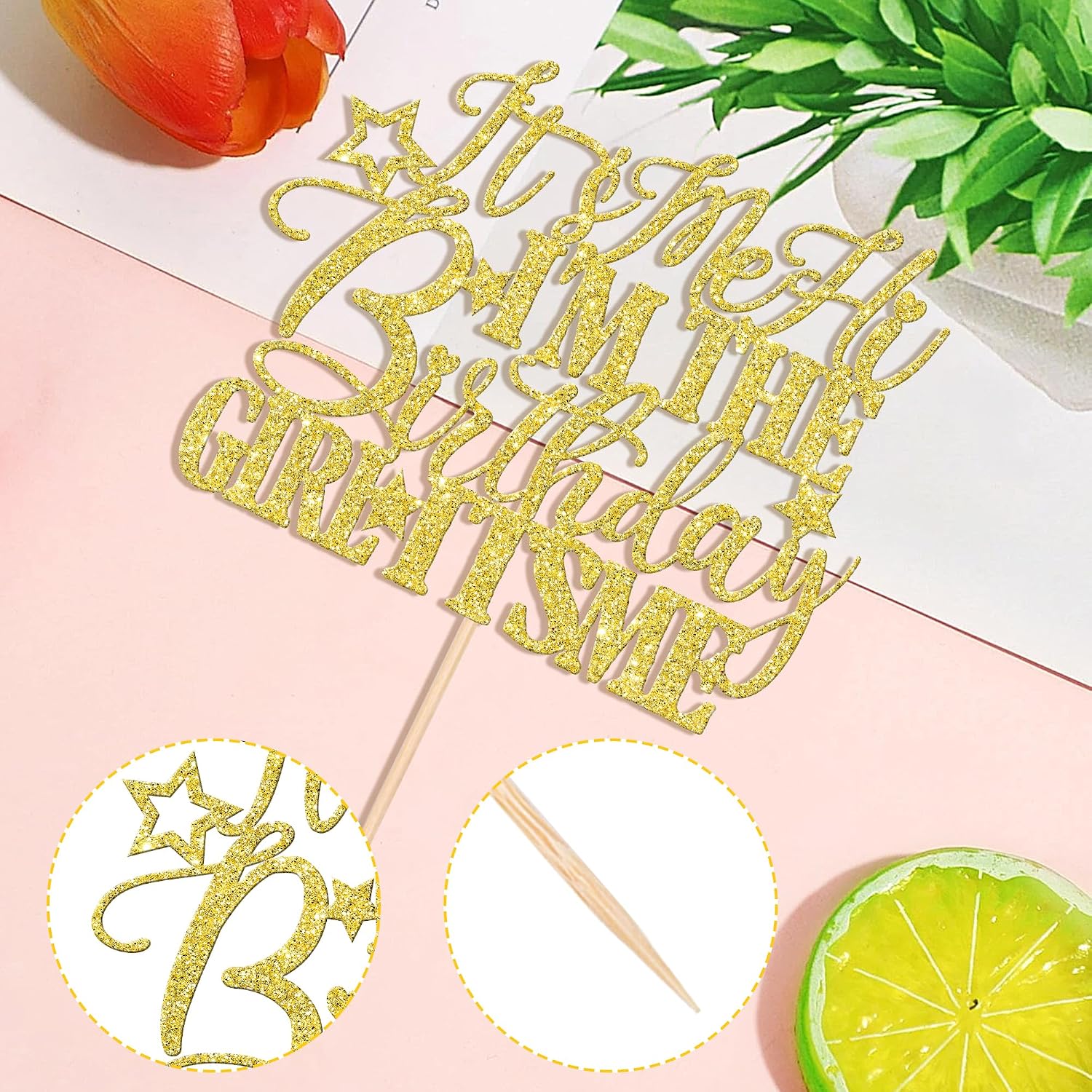 1 PCS It's Me Hi I'm the Birthday Girl It's Me Cake Topper Glitter Funny Girls Birthday Cake Pick for Hot Pop Music Singer Birthday Party Cake Decorations Supplies Gold image 3