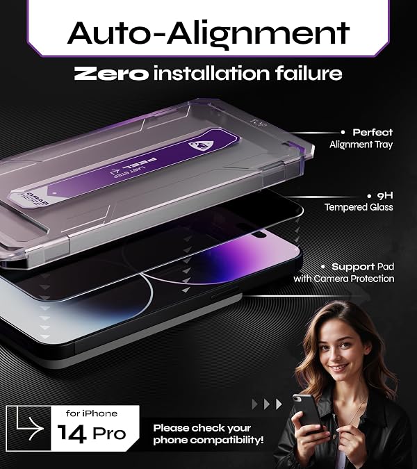 Defenslim for iPhone 14 Pro Privacy Screen Protector (2Pack), Easy Auto-Dust & Align Install Kit, 6.1" Tempered Glass, 9H Hardness, Privacy Protection, Case Friendly, SpyShield by Defenslim - Used condition - Image 3