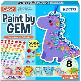 EZCRA Paint by Sticker Kit for Kids - Animal Friends, 500+ Gem Stickers | Sticker by Number, 8 Projects, Arts and Crafts, Boys and Girls, Ages 3-8, Mess-Free, Birthday Gift