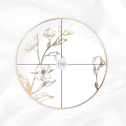 Miniatura 3 de Plasticpro - Platos de fiesta con diseño floral de plástico blanco con borde dorado, platos desechables pesados, elegantes y de alta calidad
