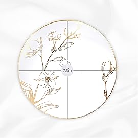 [7\'\' Plates 40 Count] White Plastic Floral Design Party Plates With Gold Rim Premium heavyweight Elegant Disposable Tableware Dishes