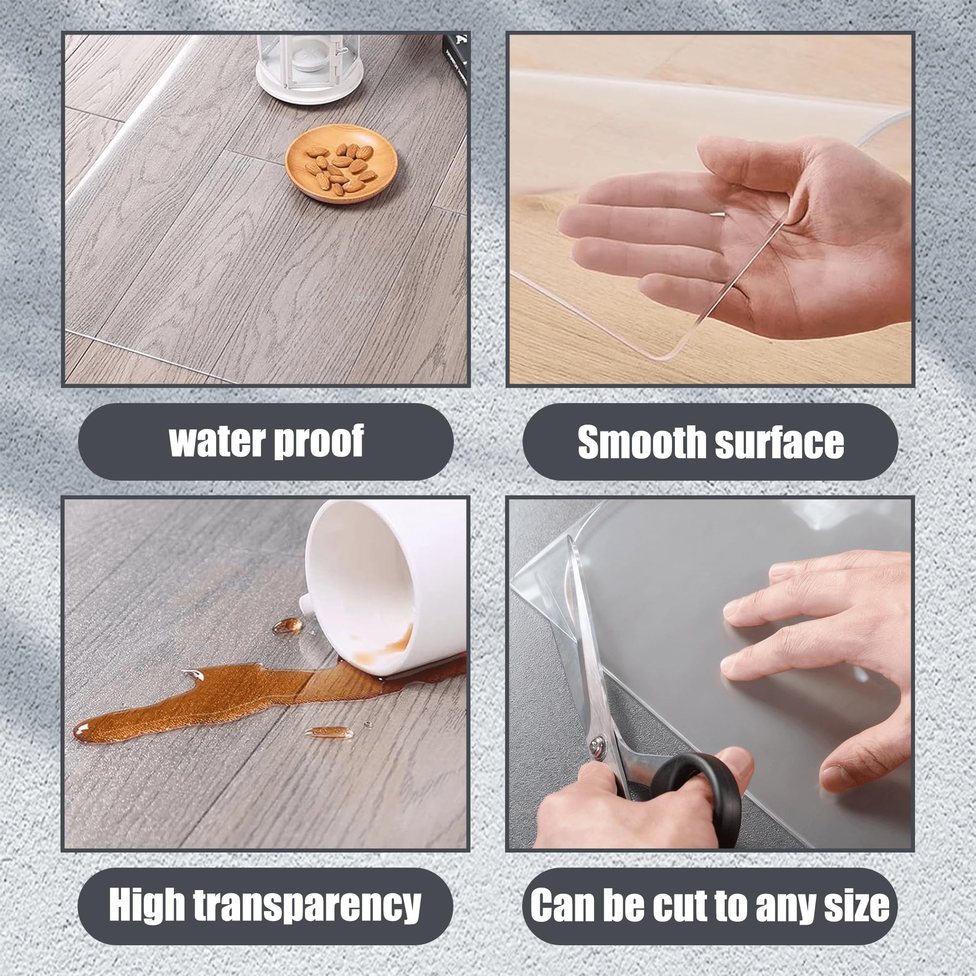 Protector de Suelo 90 x 150 cm Resistente, Antideslizante Protectores de Suelo de PVC Antideslizante y Fácil de Limpiar Ideal para Suelos Duros y Parquet, Color Transparente
