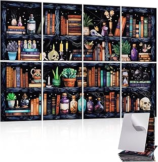 Tutmyrea 8 Pcs Art Acoustic Wall Panels, 48"X32" High-Density Sound Absorbing Panel, Self-adhesive Soundproof Wall Panels, Acoustic Treatment for Recording Studio, Home, Office (Magic Bookshelf