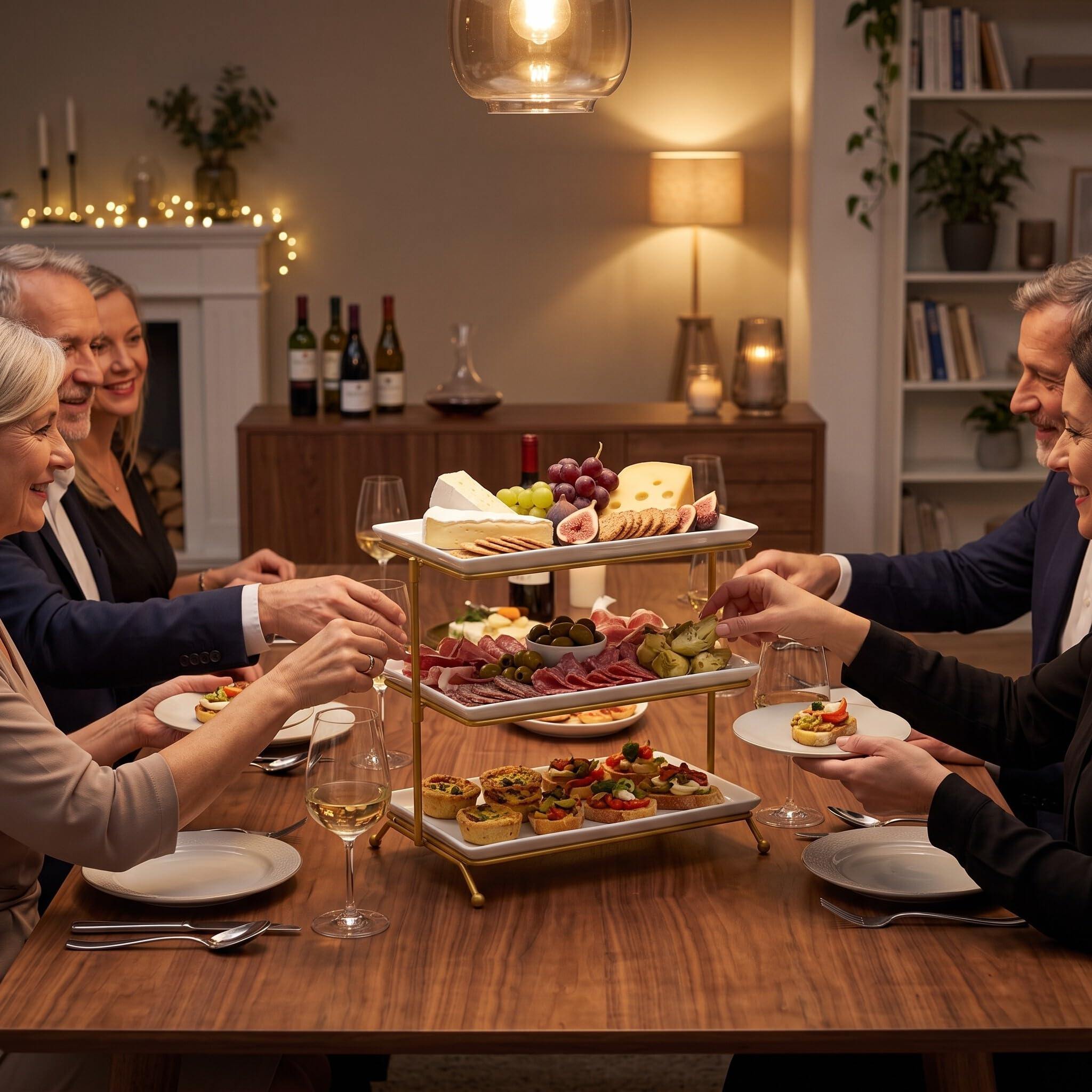 Plateau de Service à 3 Niveaux, Grands Plateaux de Service Détachables et Peu Encombrants, Support Polyvalent, avec Base en Acier au Carbone pour Présentation de Cupcakes