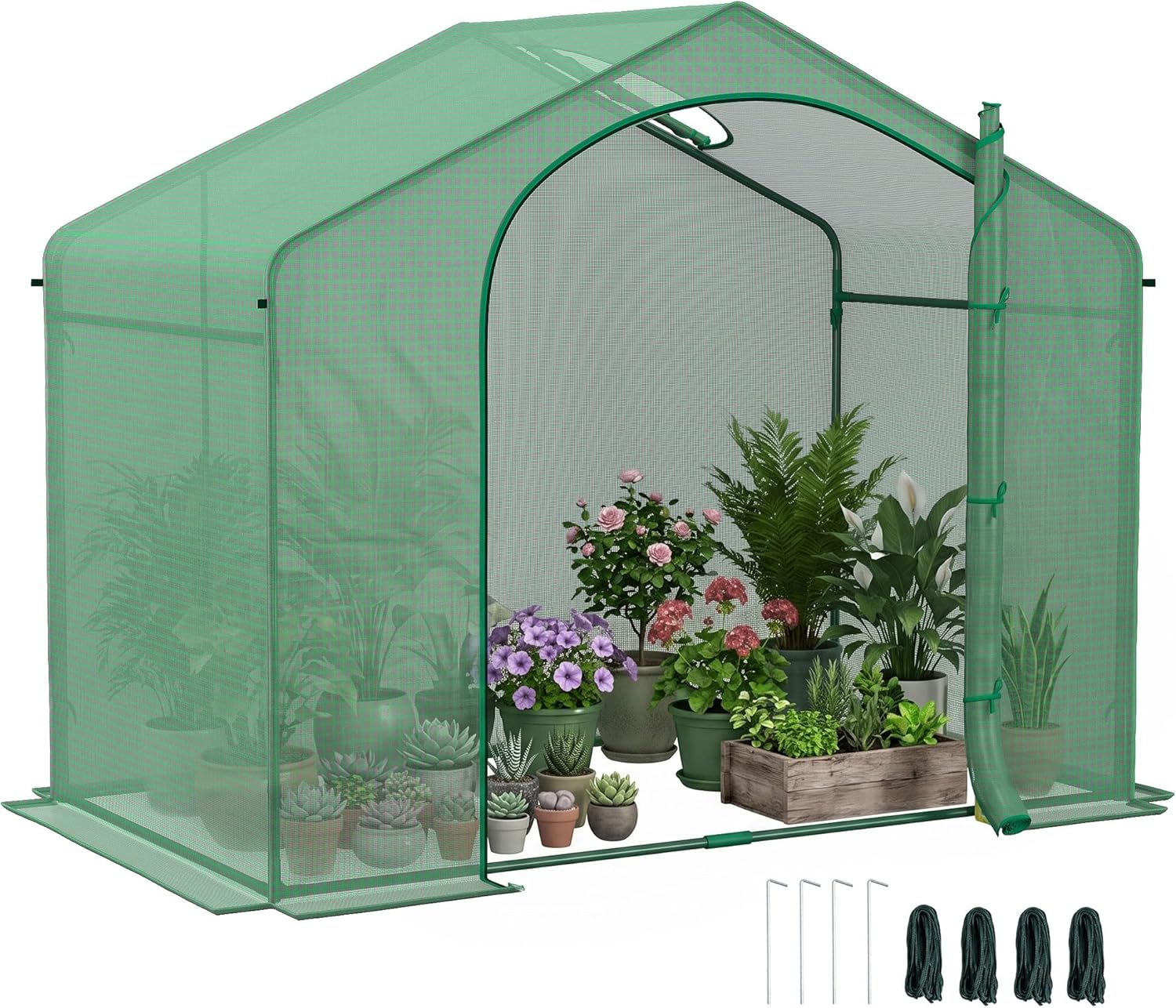 Outsunny 6' x 3' x 5' Portable Walk-in Greenhouse, PE Cover, Steel Frame Garden Hot House, Zipper Door, Top Vent for Flowers, Vegetables, Saplings, Tropical Plants, Green