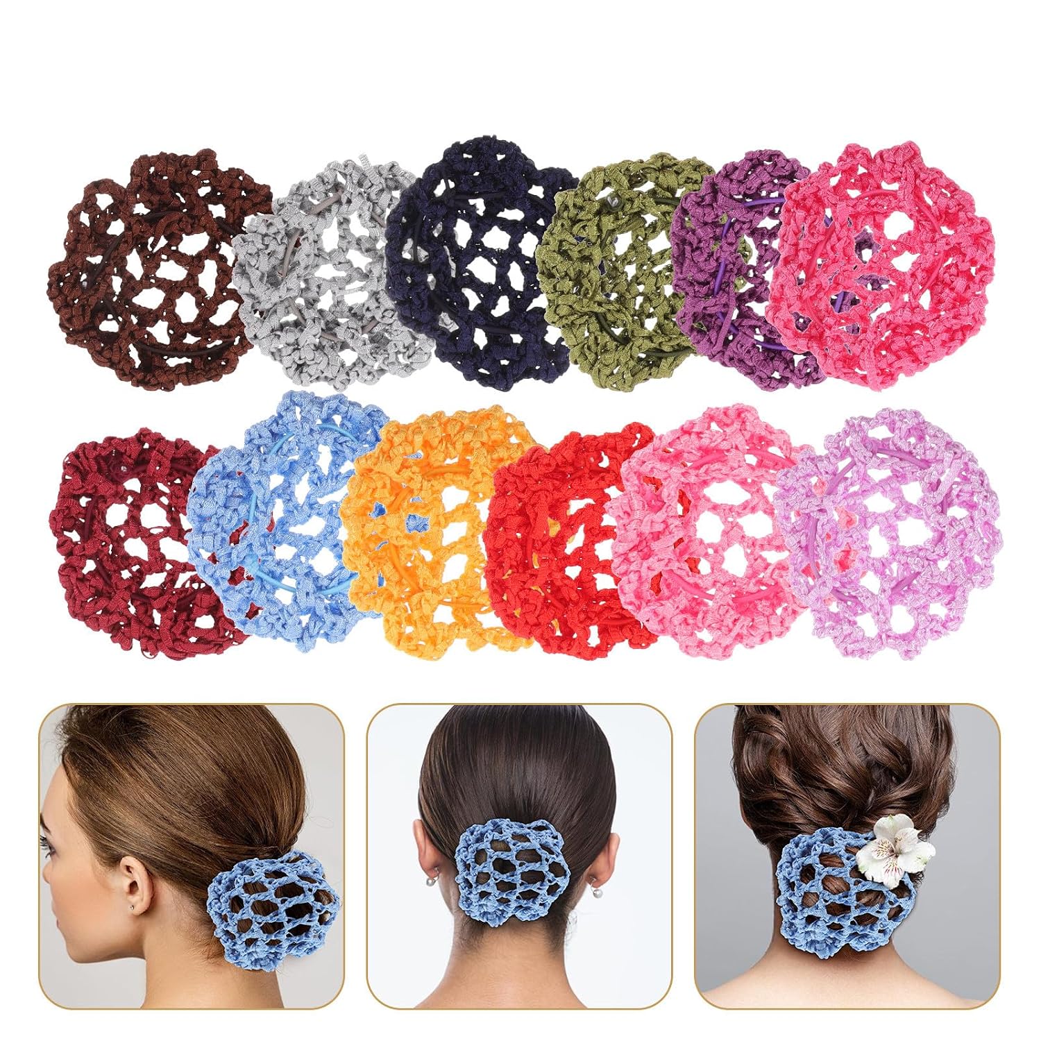 Luxshiny 12 Pack Ballet Bun Cover Mesh Hair Nets Elastic Braided Bun Net for Dance Skating Nurse and Flight Attendant Use Reusable Hair Accessories for Women and Girls